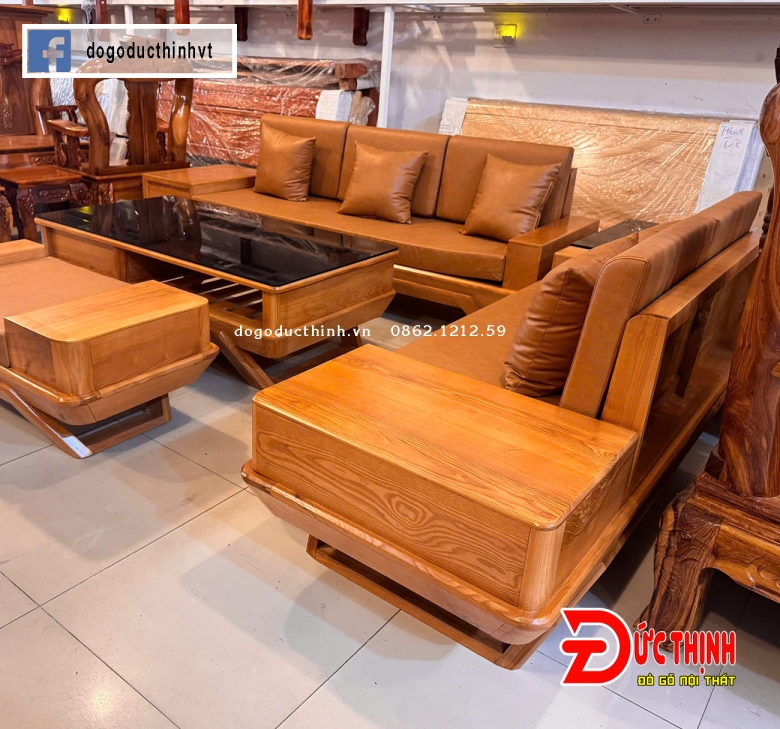 Sofa Hiện đại gỗ sồi Nga mẫu chân thuyền 2 ghế băng dài