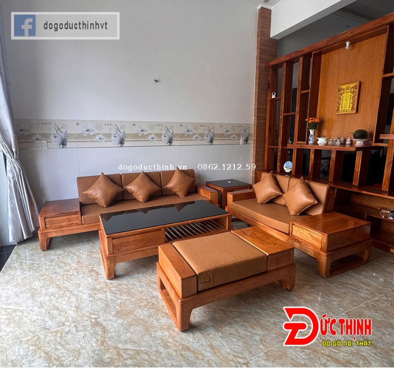 Sofa 2 văng gỗ sồi Nga mẫu chân hưu