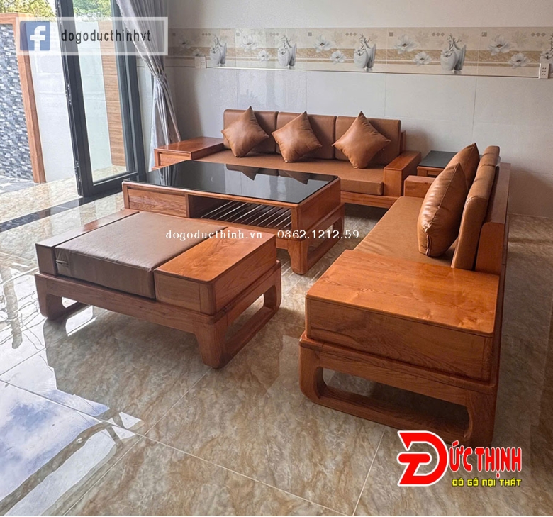 Sofa 2 văng gỗ sồi Nga mẫu chân hưu