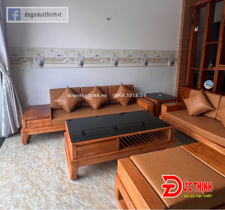 Sofa 2 văng gỗ sồi Nga mẫu chân hưu