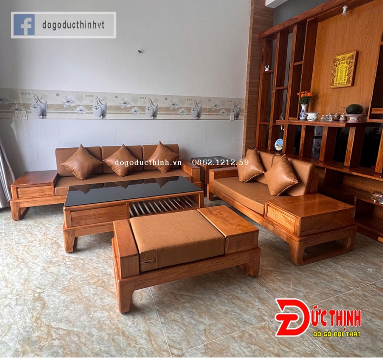 Sofa 2 văng gỗ sồi Nga mẫu chân hưu