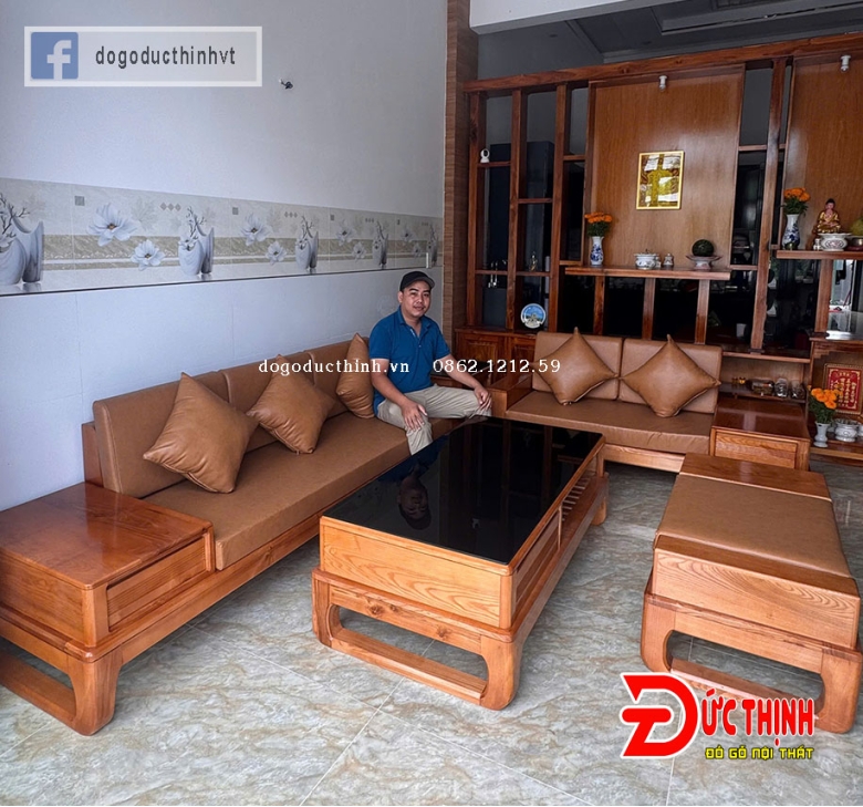 Sofa 2 văng gỗ sồi Nga mẫu chân hưu