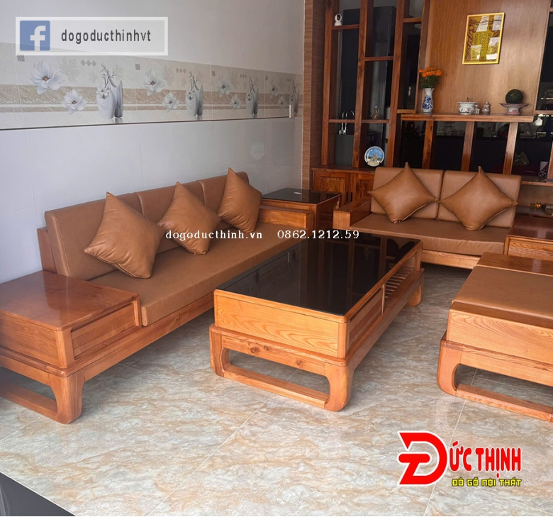 Sofa 2 văng gỗ sồi Nga mẫu chân hưu
