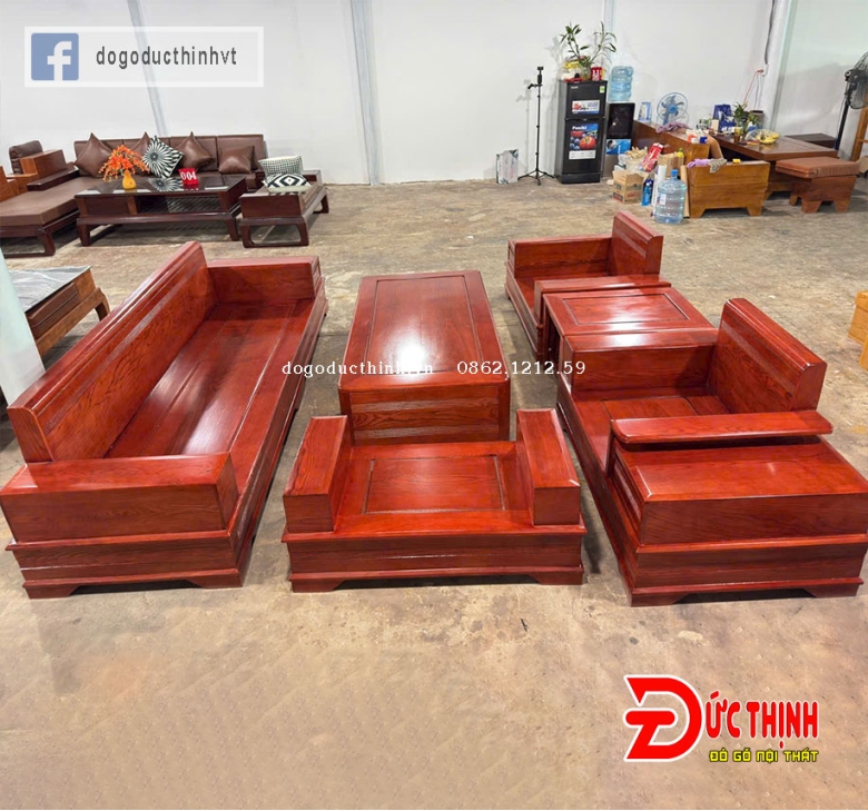 SOFA GỖ SỒI NGA–MẪU ĐỐI CHÂN PHÁO – CÓ NỆM - SƠN MÀU GỖ HƯƠNG ĐÁ