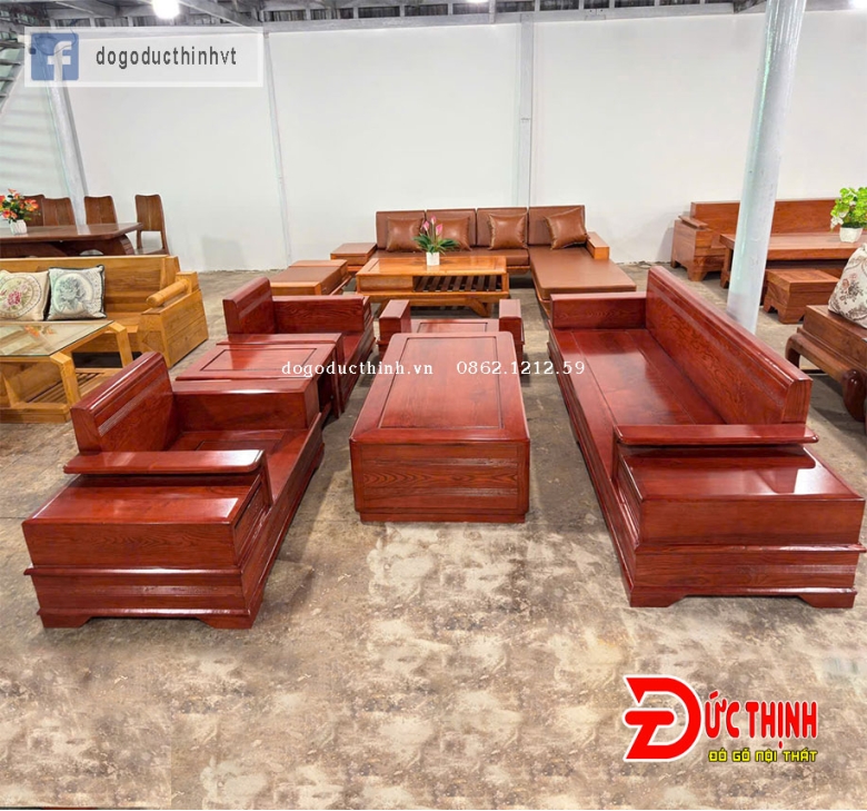 SOFA GỖ SỒI NGA–MẪU ĐỐI CHÂN PHÁO – CÓ NỆM - SƠN MÀU GỖ HƯƠNG ĐÁ