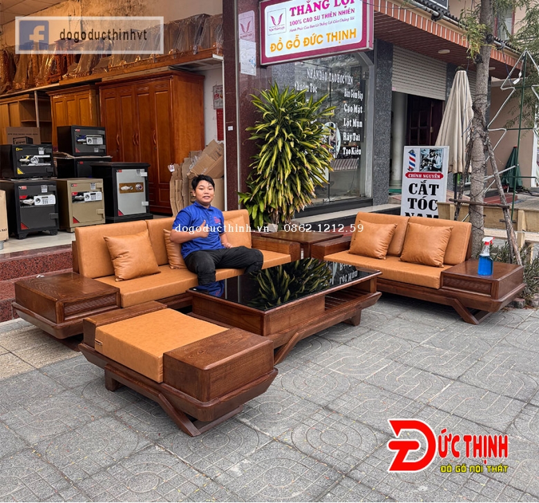 Sofa Hiện đại gỗ sồi Nga mẫu chân thuyền 2 ghế băng dài màu gỗ óc chó