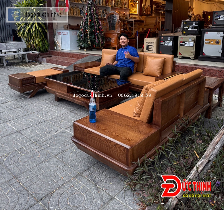 Sofa Hiện đại gỗ sồi Nga mẫu chân thuyền 2 ghế băng dài màu gỗ óc chó