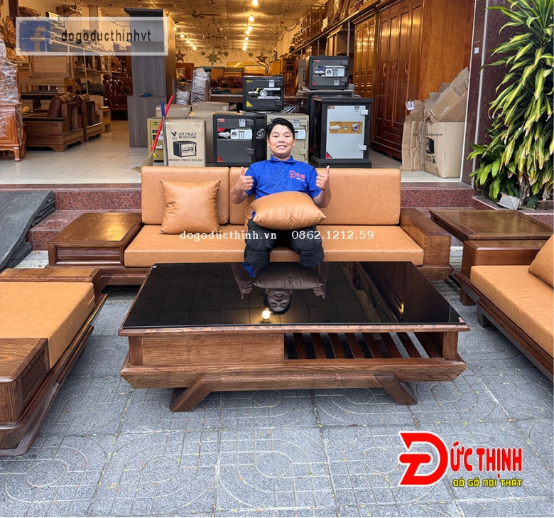 Sofa Hiện đại gỗ sồi Nga mẫu chân thuyền 2 ghế băng dài màu gỗ óc chó