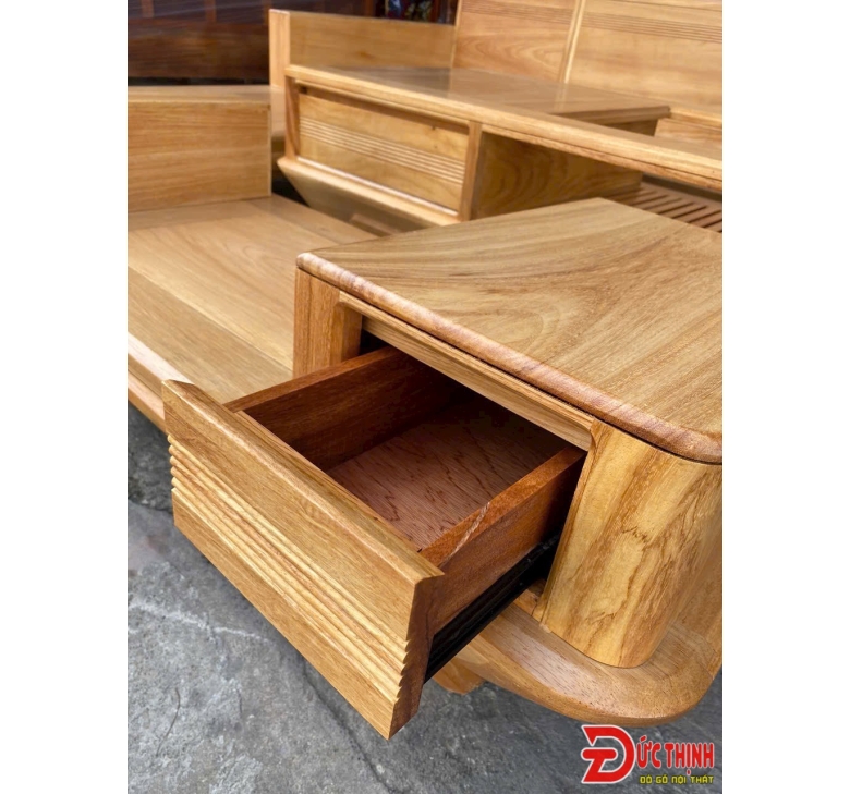 Sofa gỗ đỏ - Góc L - mẫu chân Thuyền 