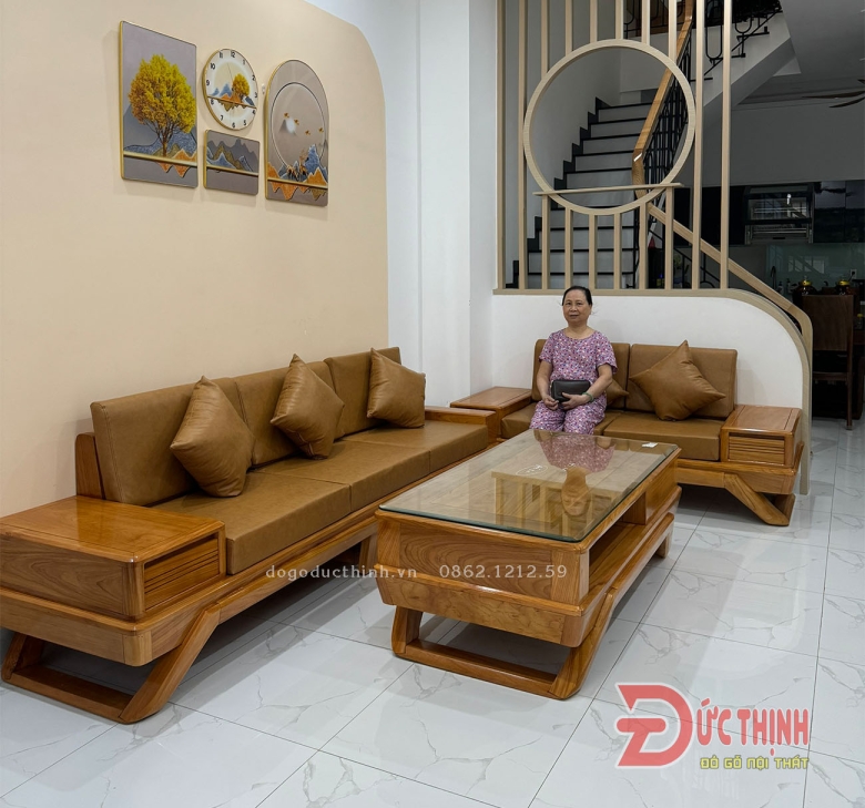 Sofa gỗ đỏ - góc L - mẫu chân thuyền cao cấp