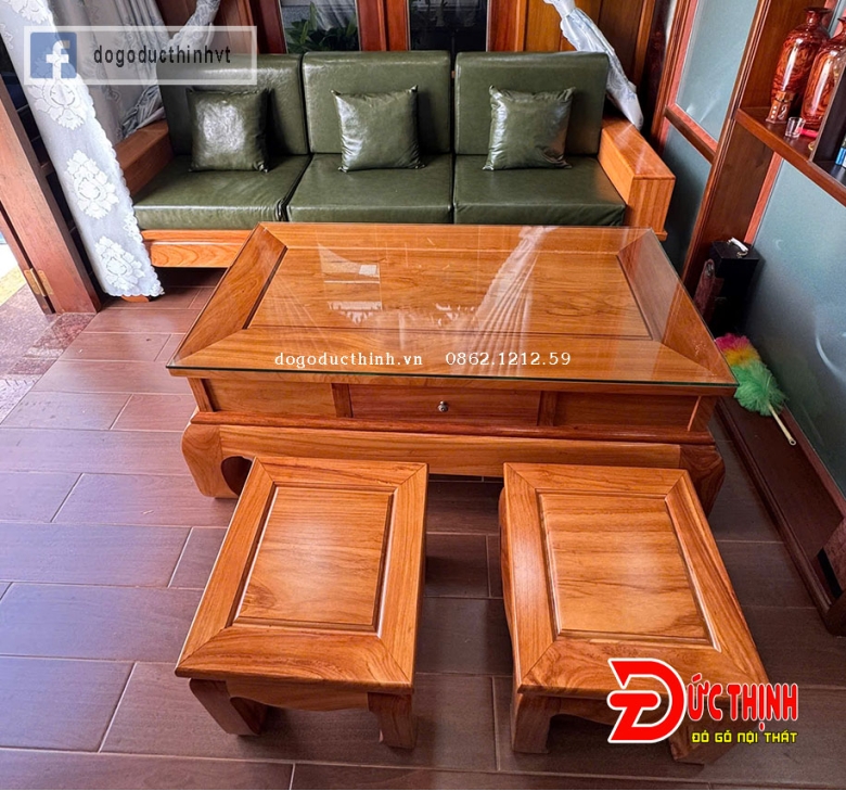 Sofa Gỗ Gõ Đỏ – Mẫu Chân Cua - Nệm Da Cao Cấp