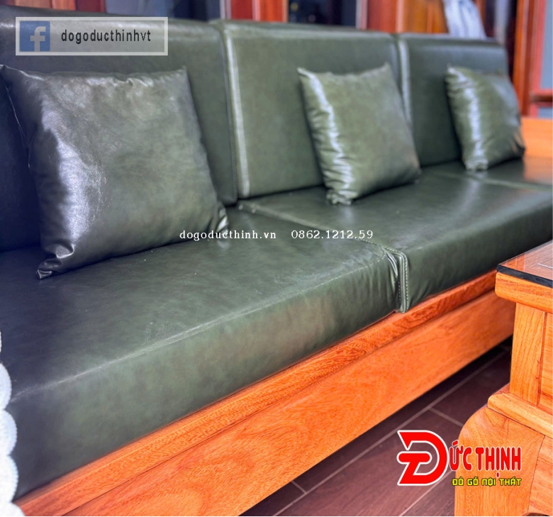 Sofa Gỗ Gõ Đỏ – Mẫu Chân Cua - Nệm Da Cao Cấp