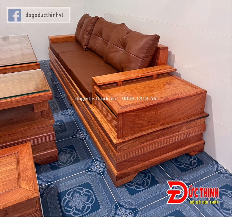 Bàn ghế sofa phòng khách hiện đại mẫu chân pháo - gỗ hương đá