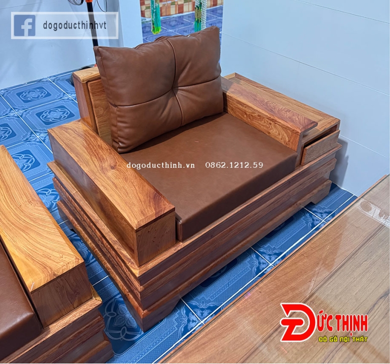 Bàn ghế sofa phòng khách hiện đại mẫu chân pháo - gỗ hương đá