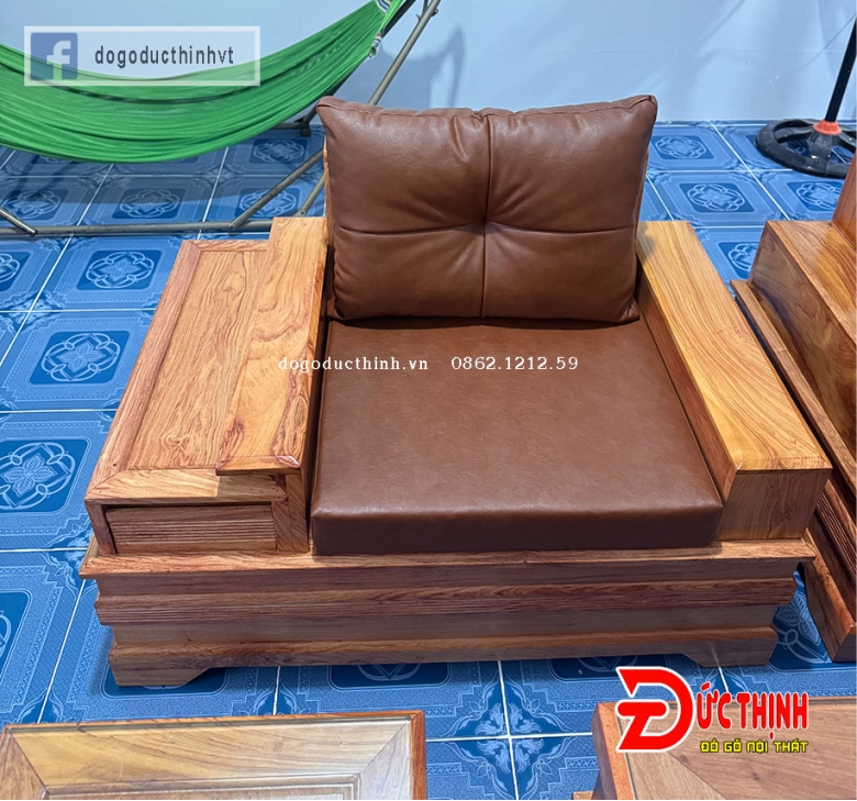 Bàn ghế sofa phòng khách hiện đại mẫu chân pháo - gỗ hương đá
