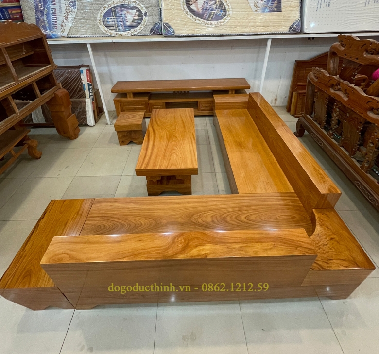 Sofa gỗ đỏ - góc chữ L - 5 món