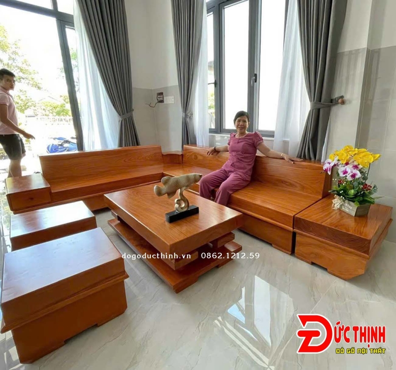 SOFA GỖ ĐỎ NGUYÊN KHỐI GÓC L