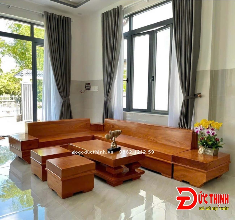 SOFA GỖ ĐỎ NGUYÊN KHỐI GÓC L