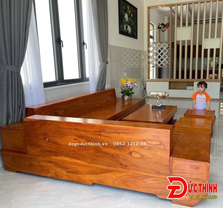 SOFA GỖ ĐỎ NGUYÊN KHỐI GÓC L