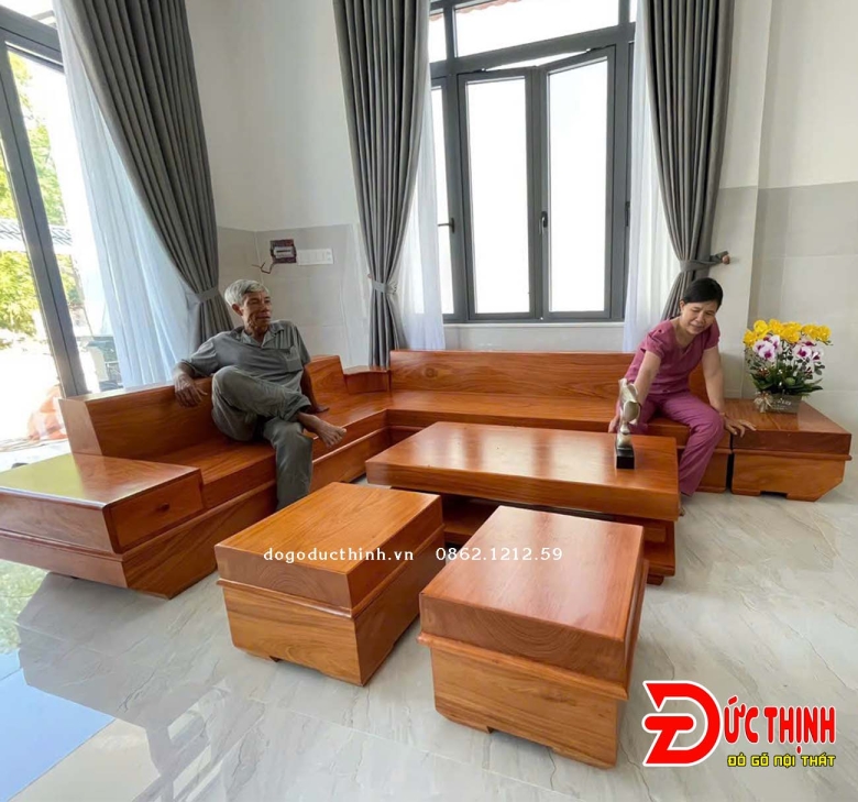 SOFA GỖ ĐỎ NGUYÊN KHỐI GÓC L