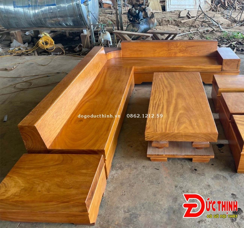 SOFA GỖ ĐỎ NGUYÊN KHỐI GÓC L