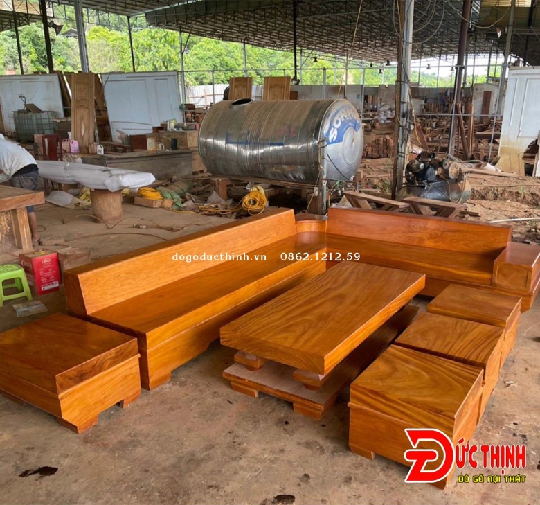SOFA GỖ ĐỎ NGUYÊN KHỐI GÓC L