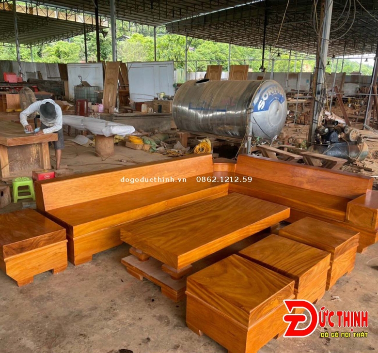 SOFA GỖ ĐỎ NGUYÊN KHỐI GÓC L