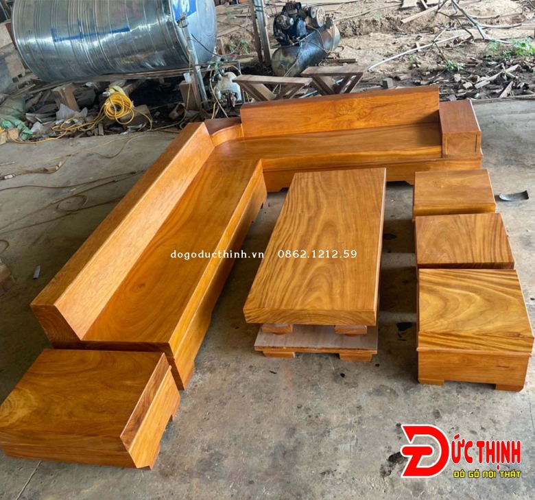 SOFA GỖ ĐỎ NGUYÊN KHỐI GÓC L