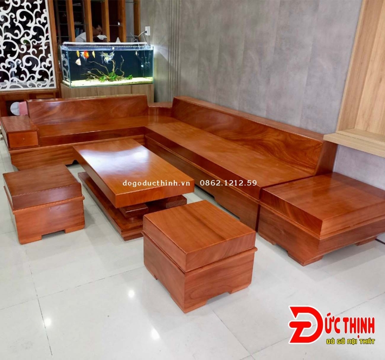 SOFA GỖ ĐỎ NGUYÊN KHỐI GÓC L