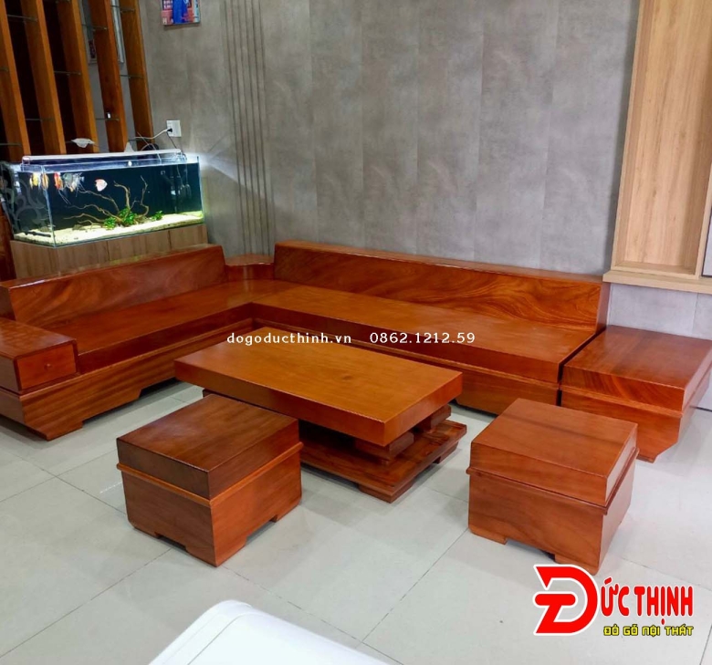 SOFA GỖ ĐỎ NGUYÊN KHỐI GÓC L