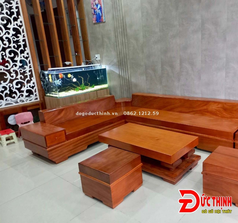 SOFA GỖ ĐỎ NGUYÊN KHỐI GÓC L