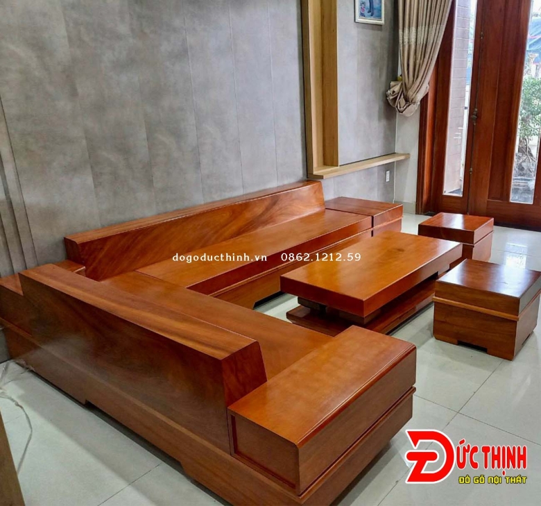SOFA GỖ ĐỎ NGUYÊN KHỐI GÓC L