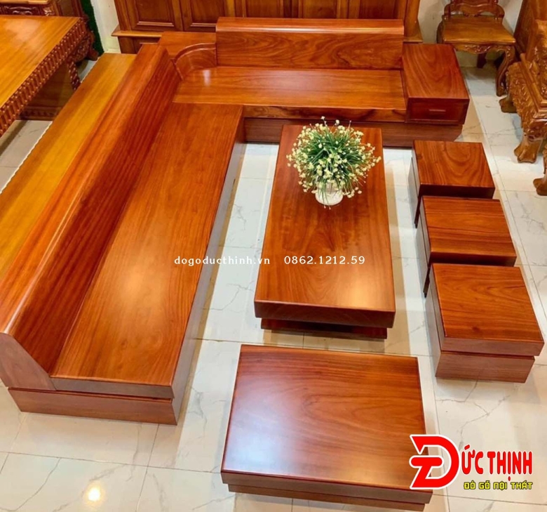 SOFA GỖ ĐỎ NGUYÊN KHỐI GÓC L