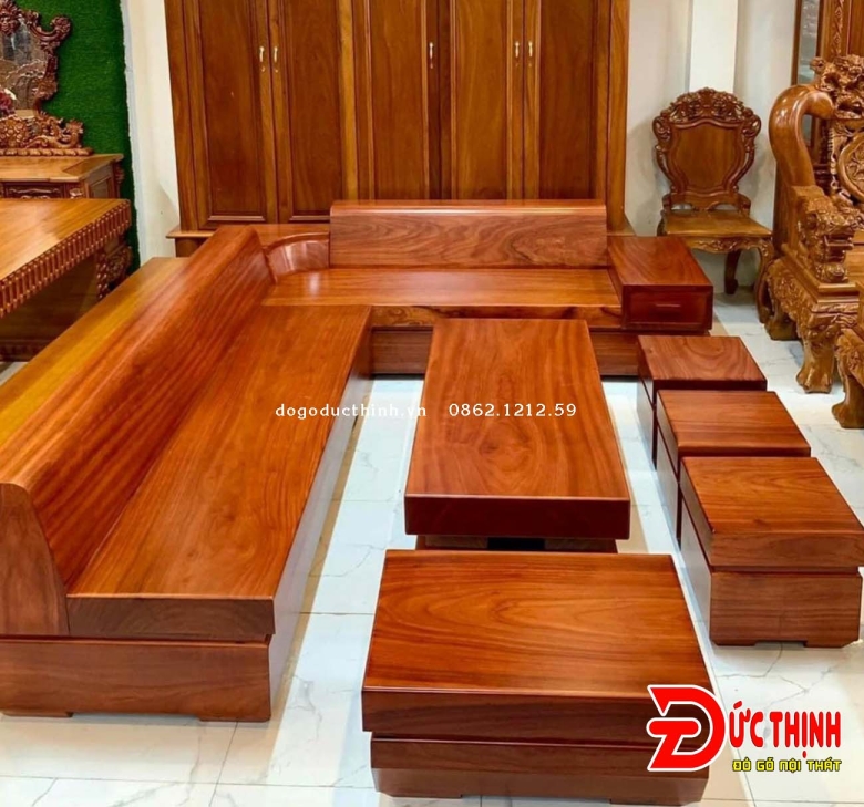 SOFA GỖ ĐỎ NGUYÊN KHỐI GÓC L