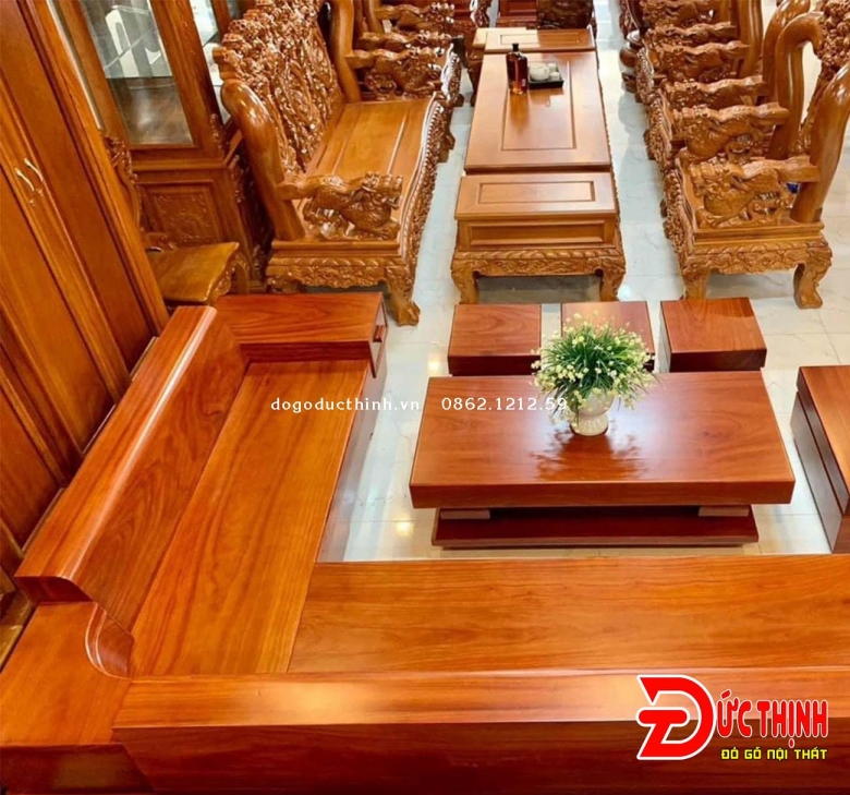 SOFA GỖ ĐỎ NGUYÊN KHỐI GÓC L