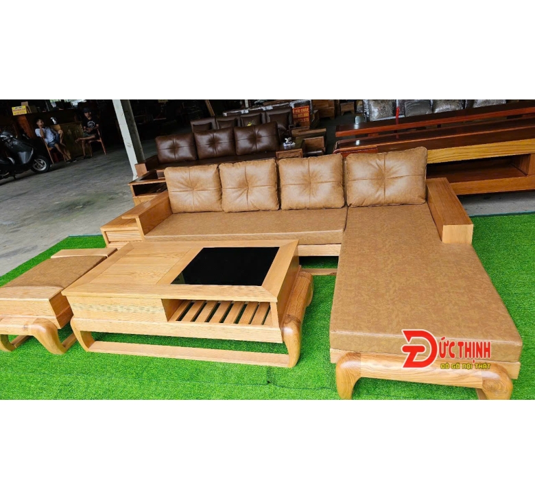 SOFA SỒI - GÓC L - CHÂN HƯU - MÀU GỖ ĐỎ - NỆM
