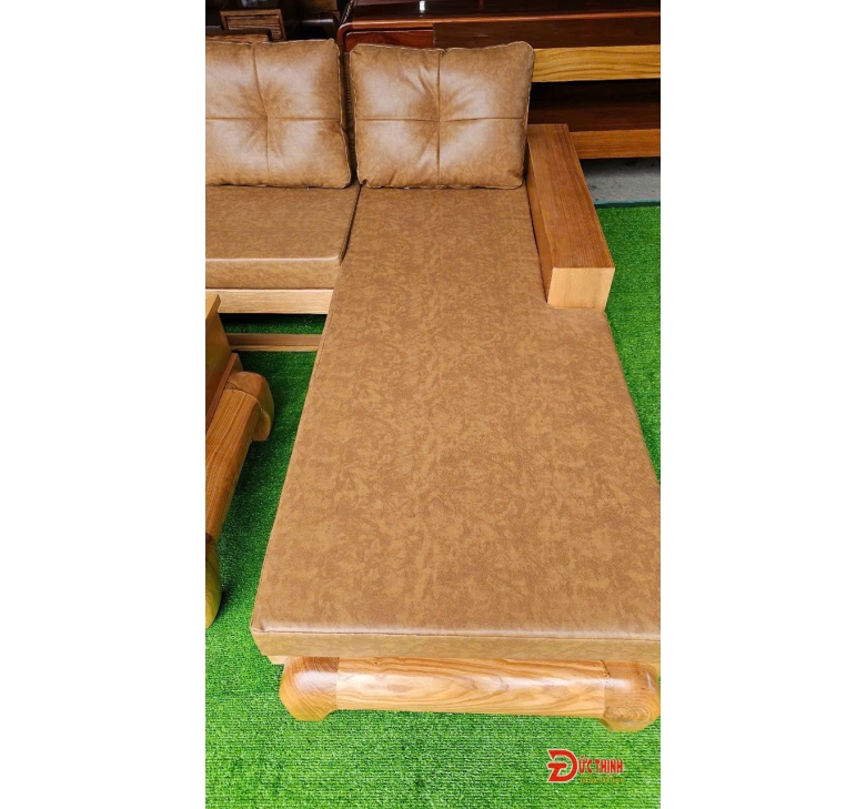 SOFA SỒI - GÓC L - CHÂN HƯU - MÀU GỖ ĐỎ - NỆM