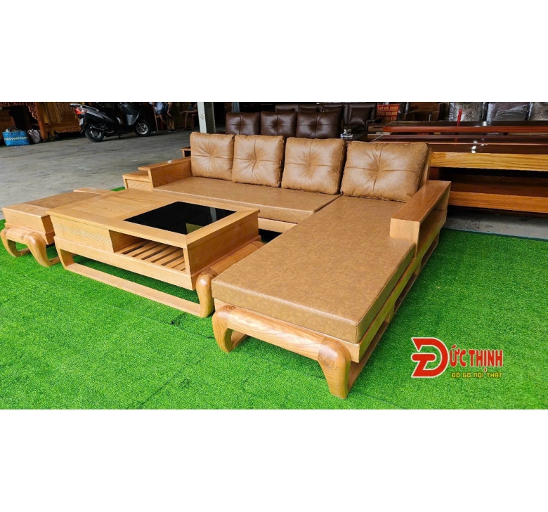 SOFA SỒI - GÓC L - CHÂN HƯU - MÀU GỖ ĐỎ - NỆM