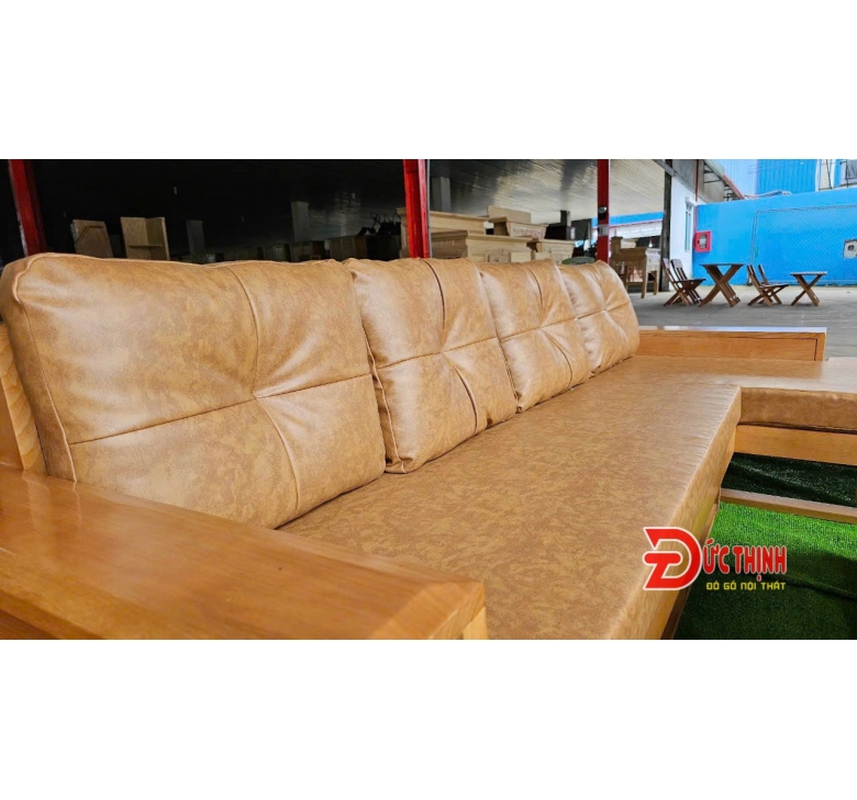 SOFA SỒI - GÓC L - CHÂN HƯU - MÀU GỖ ĐỎ - NỆM