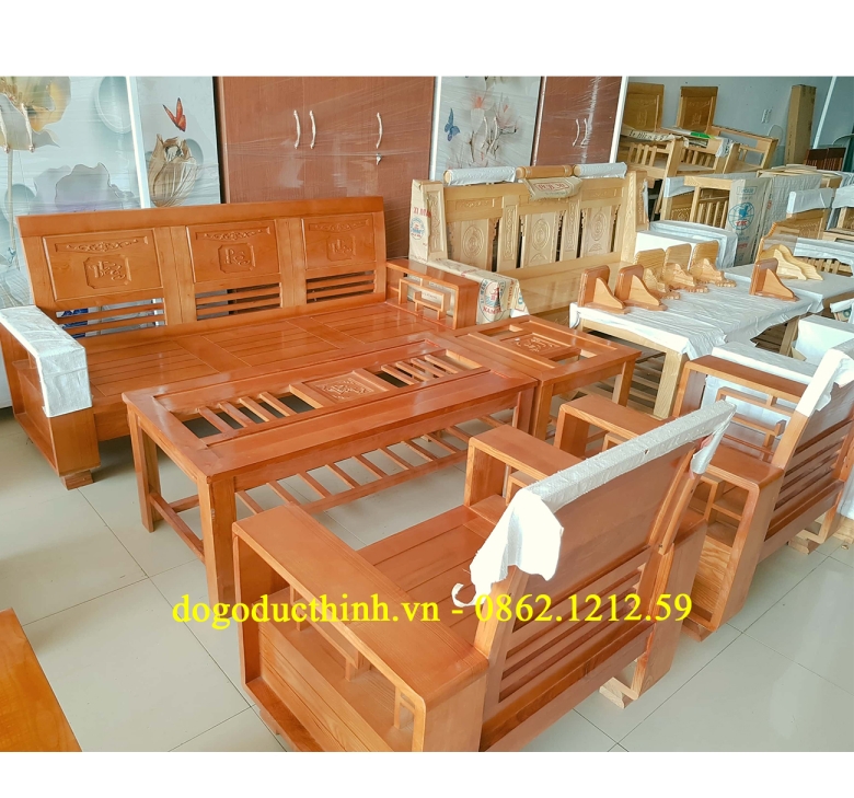 Sofa gỗ Sồi màu - Phúc Lộc Thọ -  5 món