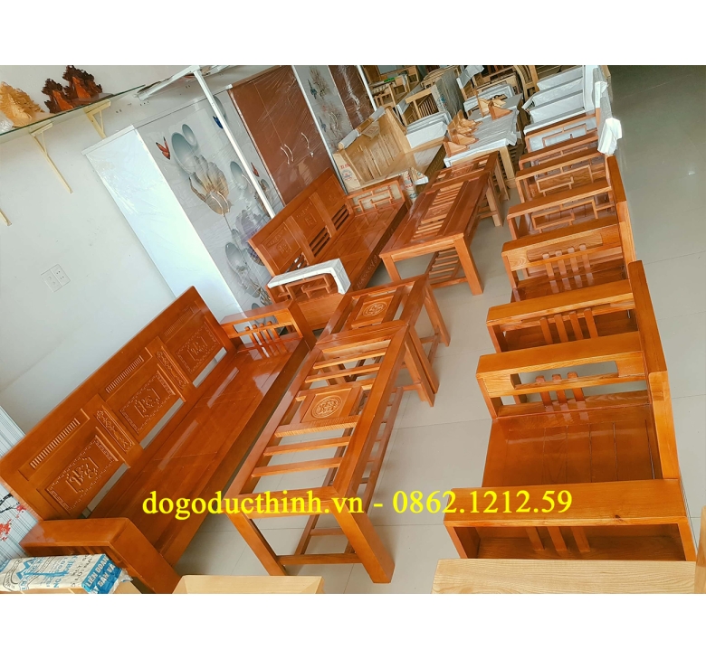 Sofa gỗ Sồi màu - Phúc Lộc Thọ -  5 món