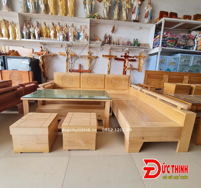 Sofa gỗ Sồi - Góc L  - 5 món - Sơn màu theo yêu cầu