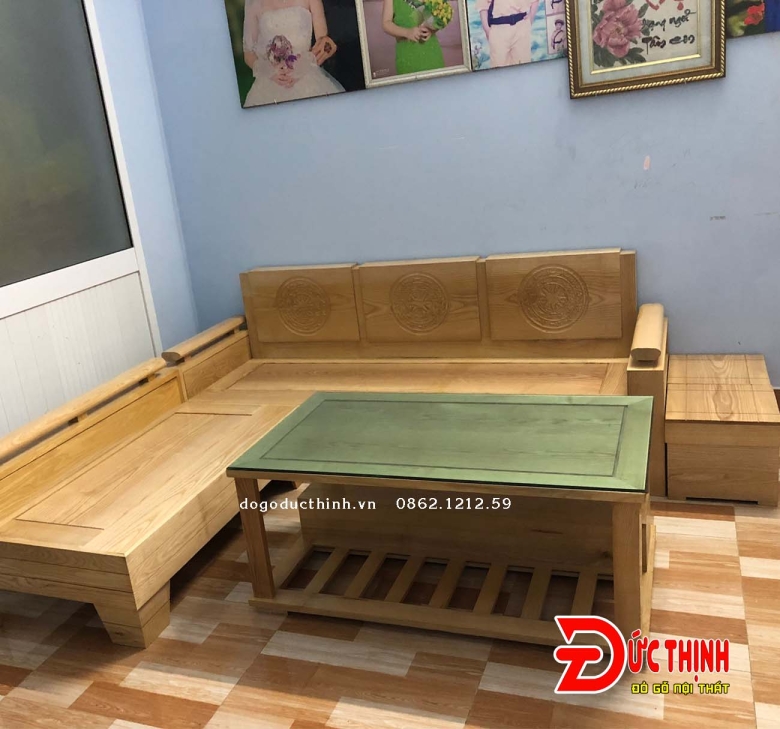 Sofa gỗ Sồi - Góc L  - 5 món - Sơn màu theo yêu cầu
