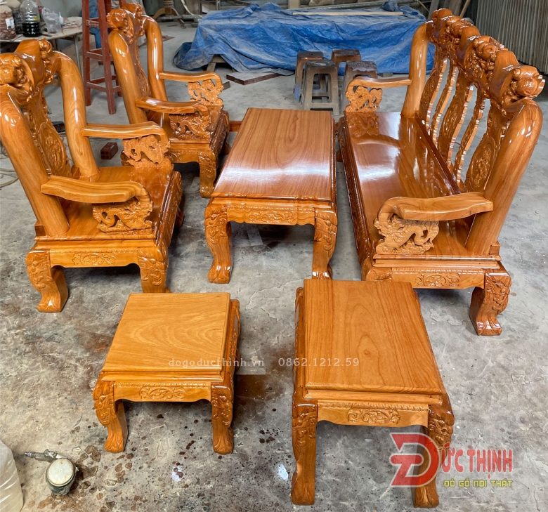 SALON GỖ ĐỎ - ĐÀO TIÊN - CỘT 12 - 6 MÓN - TAY RỒNG