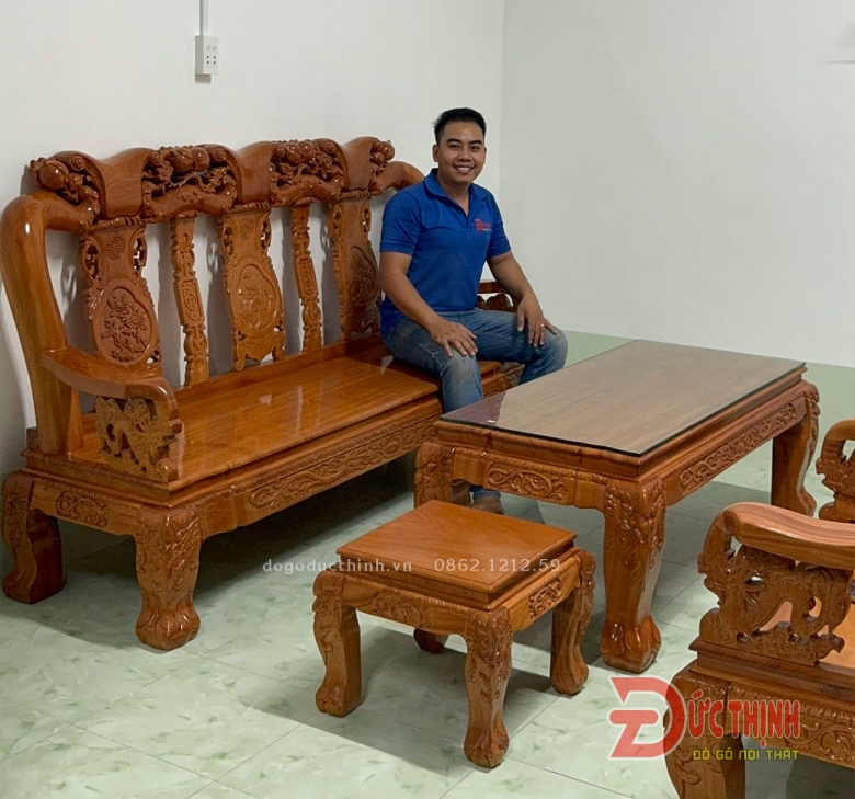 SALON GỖ ĐỎ - ĐÀO TIÊN - CỘT 12 - 6 MÓN - TAY RỒNG