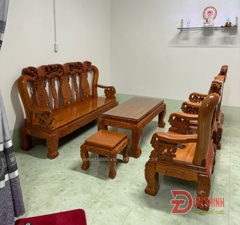 SALON GỖ ĐỎ - ĐÀO TIÊN - CỘT 12 - 6 MÓN - TAY RỒNG