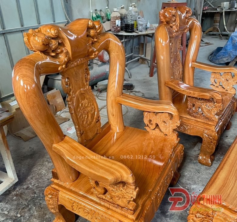 SALON GỖ ĐỎ - ĐÀO TIÊN - CỘT 12 - 6 MÓN - TAY RỒNG