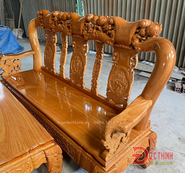 SALON GỖ ĐỎ - ĐÀO TIÊN - CỘT 12 - 6 MÓN - TAY RỒNG