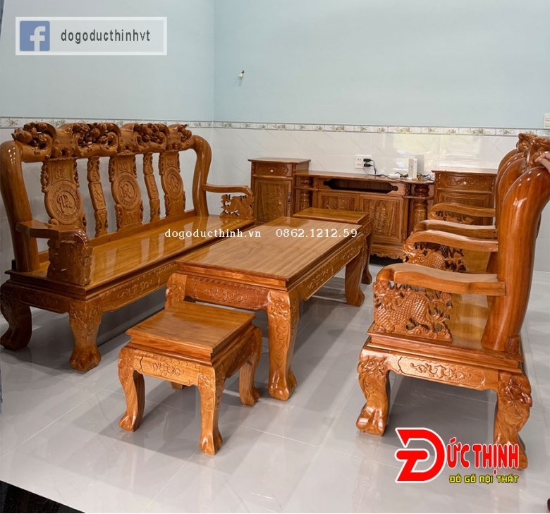 SALON GỖ ĐỎ - ĐÀO TIÊN - CỘT 12 - 6 MÓN - TAY RỒNG