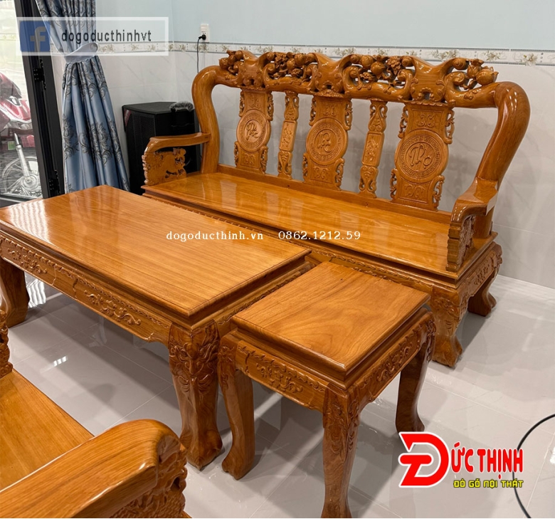 SALON GỖ ĐỎ - ĐÀO TIÊN - CỘT 12 - 6 MÓN - TAY RỒNG